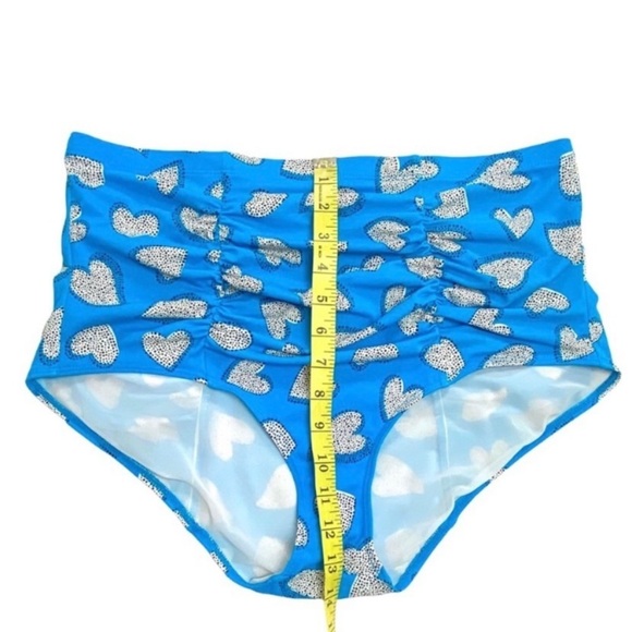 TORRID Heart Print 70s Style High Rise Coverage Tammy Bikini Beach Blue Size 1X - Picture 12 of 14